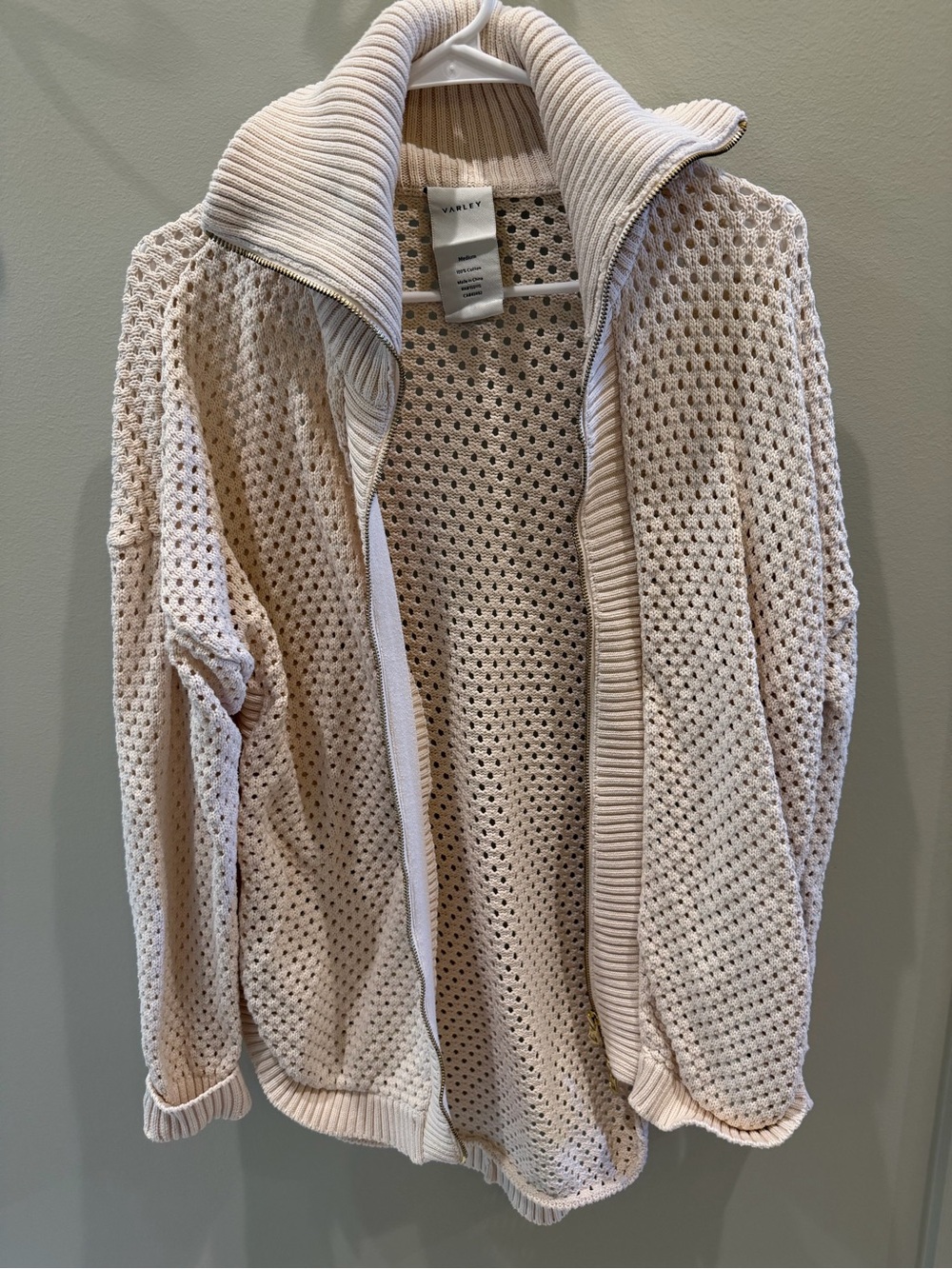 Varley Open-Knit Zip Cardigan in Cream